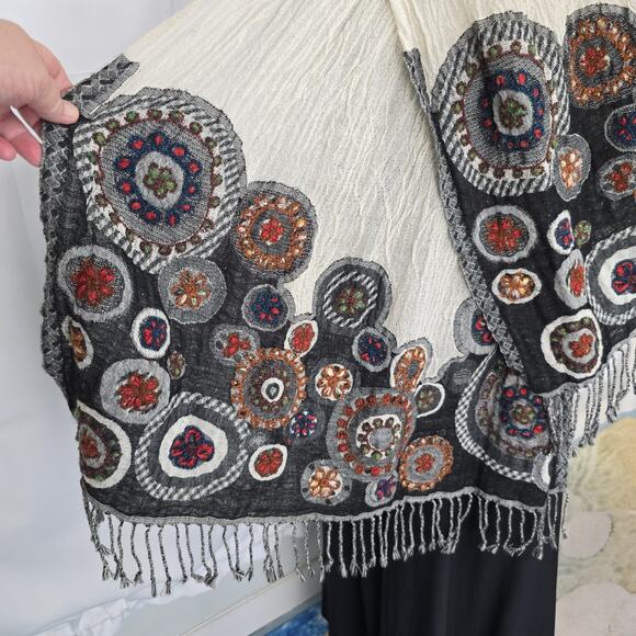 Tolani Hand Embroidered Wool Scarf 74x27" - Picture 8 of 10